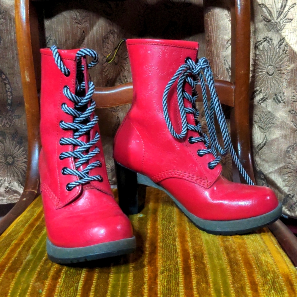 Bright red heeled Dr. Martens